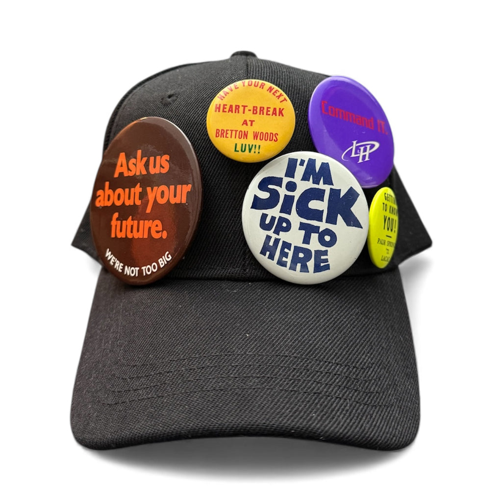 Black 6-Panel Vintage Pins Reworked Embroidered Hat