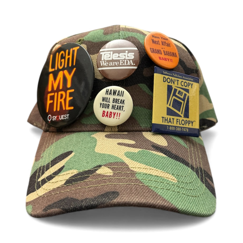 Camouflage 6-Panel Vintage Pins Reworked Embroidered Hat