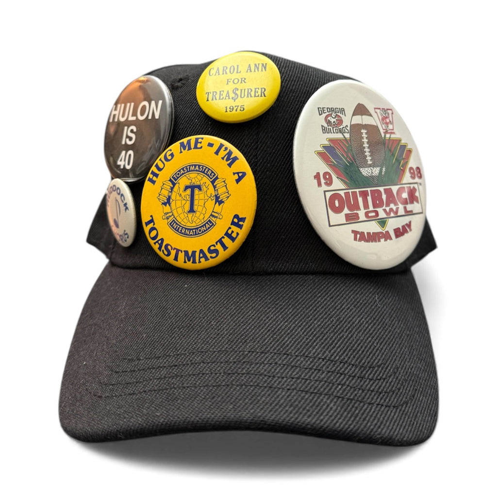 Black 6-Panel Vintage Pins Reworked Embroidered Hat