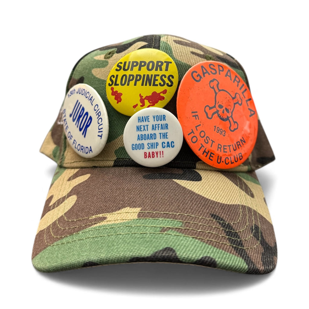 Camouflage 6-Panel Vintage Pins Reworked Embroidered Hat