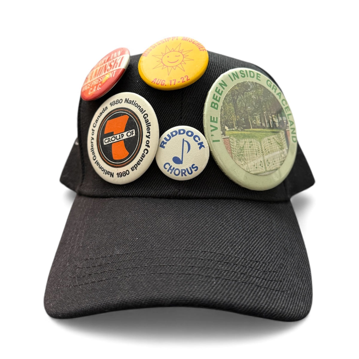 Black 6-Panel Vintage Pins Reworked Embroidered Hat – DRAINED USA