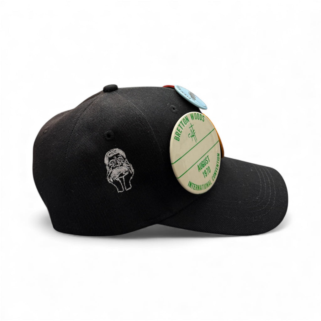 Black 6-Panel Vintage Pins Reworked Embroidered Hat
