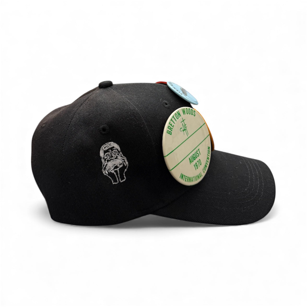 Black 6-Panel Vintage Pins Reworked Embroidered Hat
