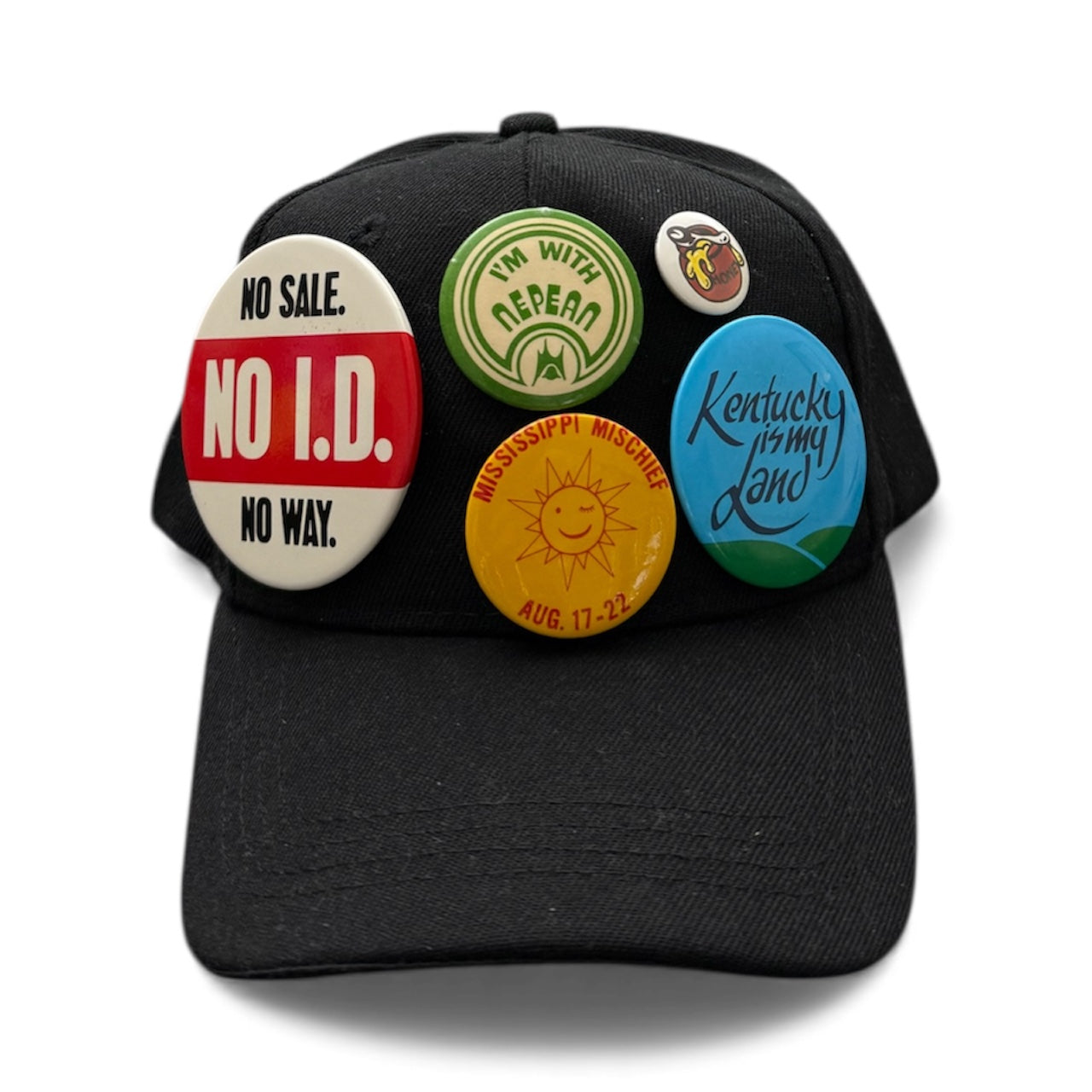 Black 6-Panel Vintage Pins Reworked Embroidered Hat